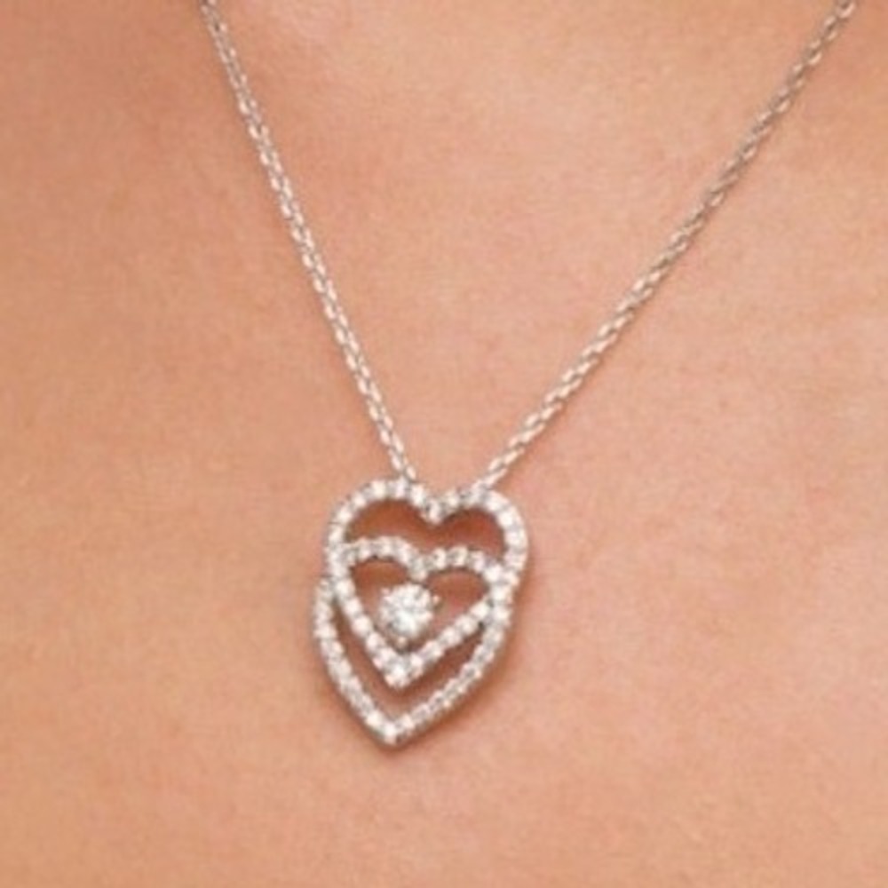 1/2 CT TW Diamond Interlocking Hearts‎ Pendant 10K White Gold You Me US